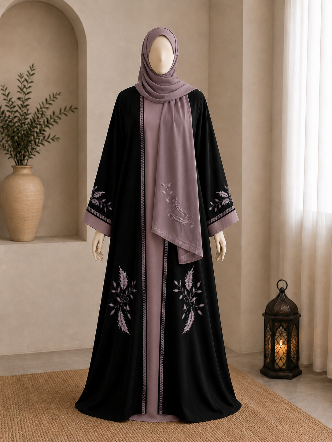 Embroidered Leaf Abaya