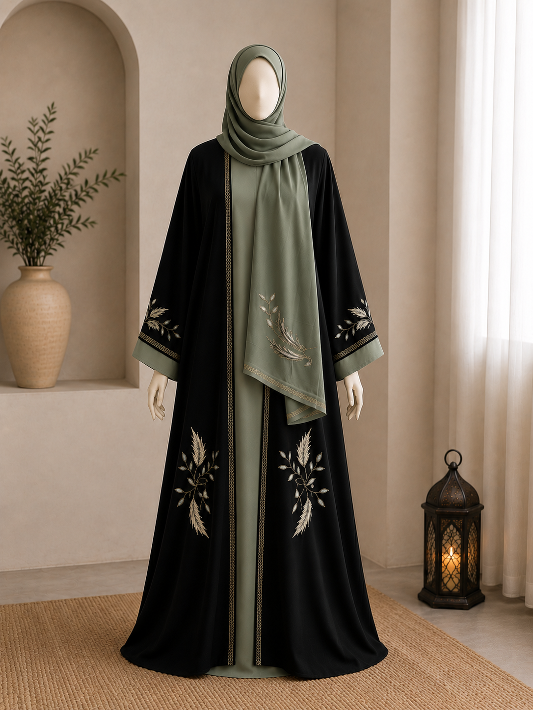 Embroidered Leaf Abaya