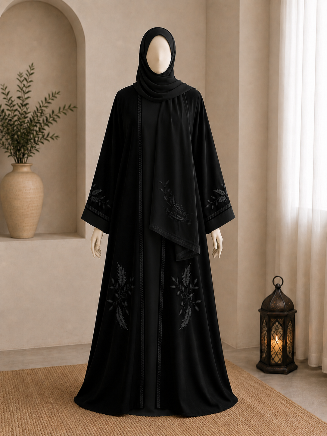 Embroidered Leaf Abaya