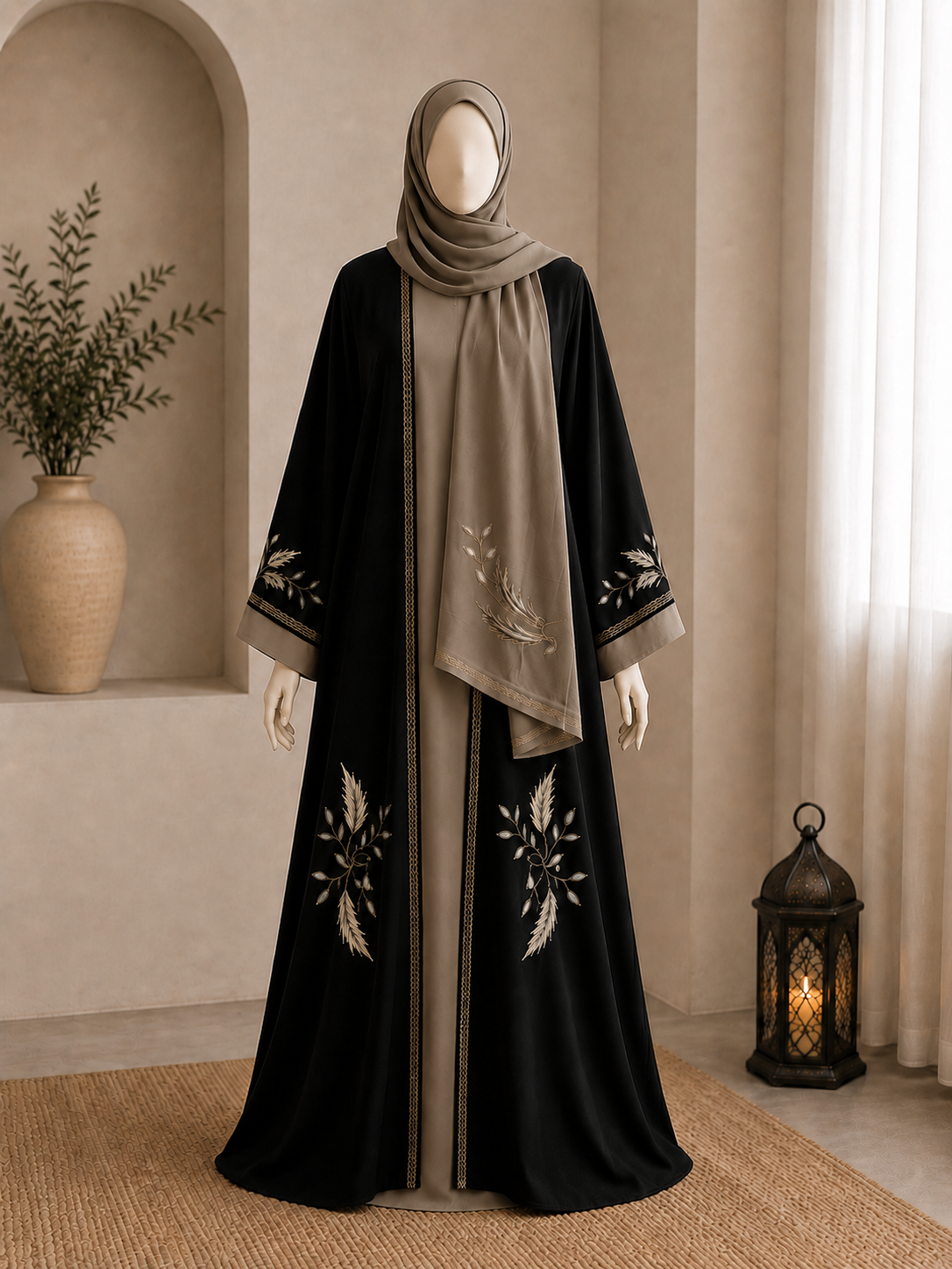 Embroidered Leaf Abaya