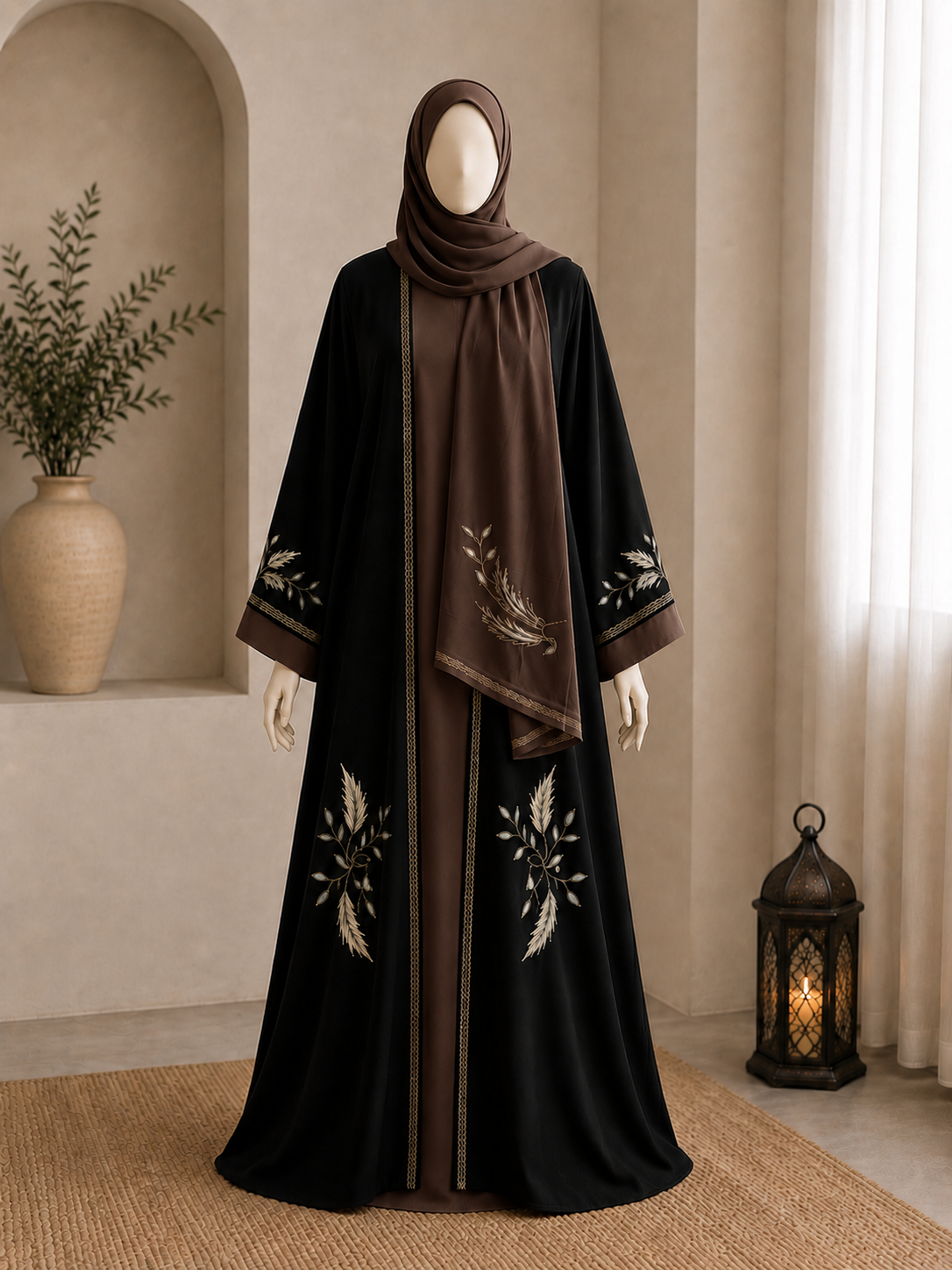 Embroidered Leaf Abaya
