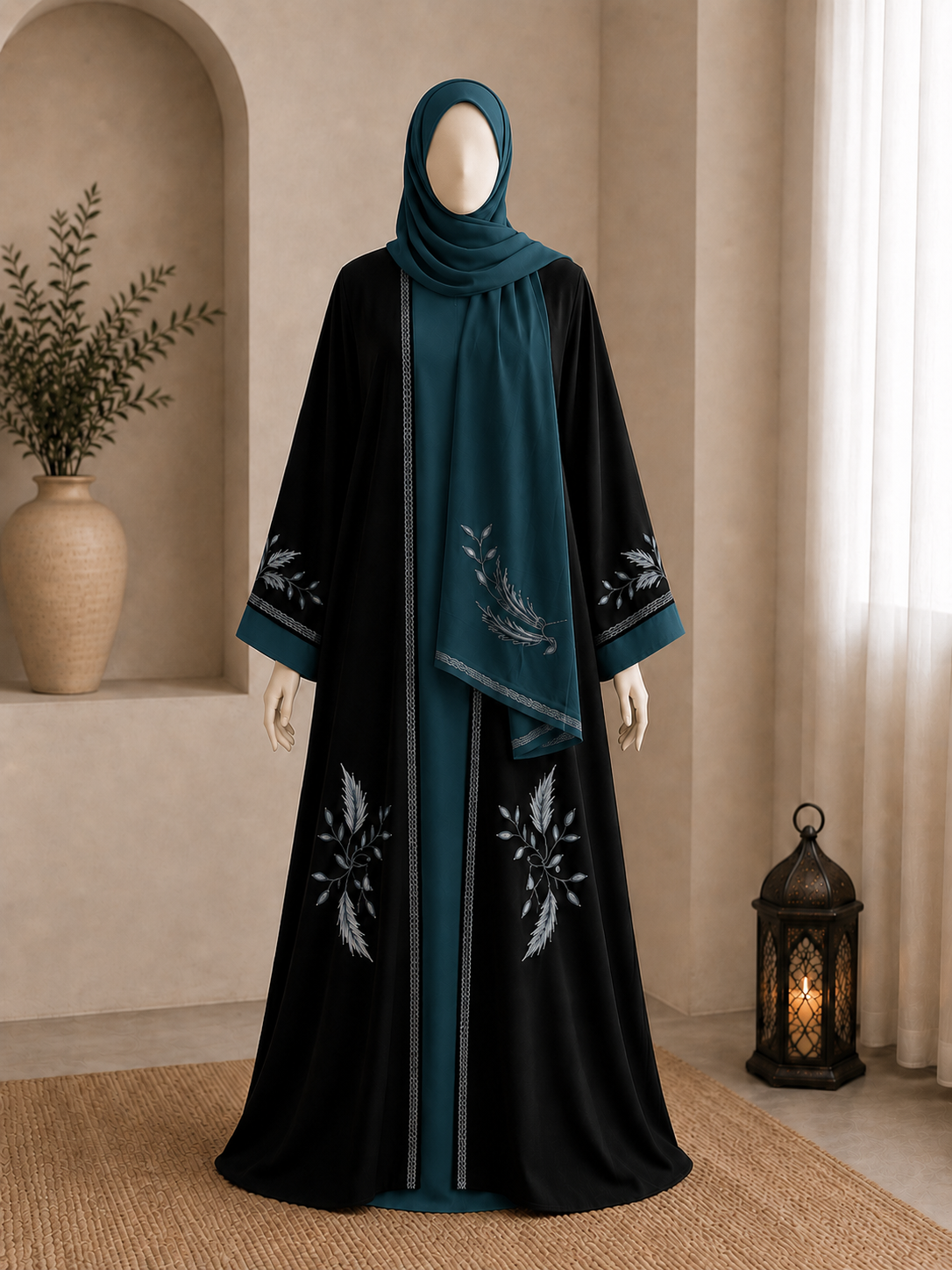 Embroidered Leaf Abaya