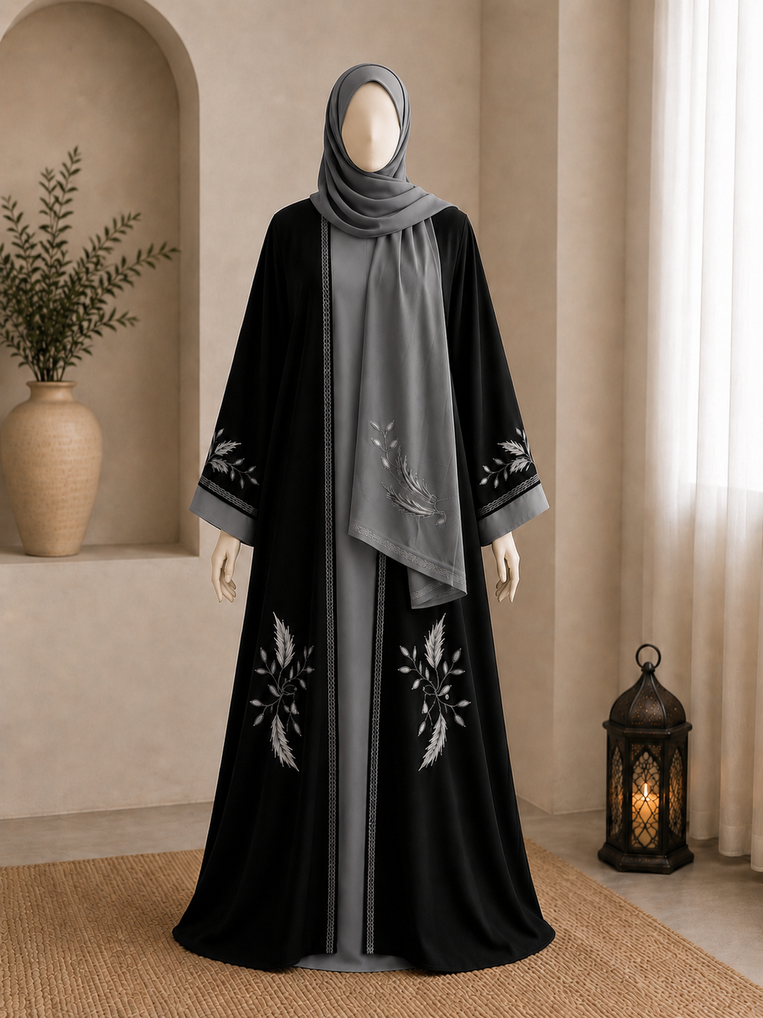 Embroidered Leaf Abaya