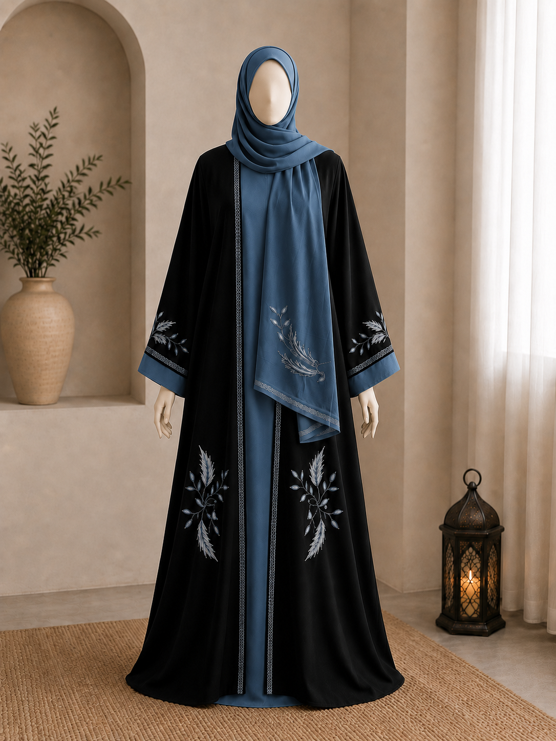Embroidered Leaf Abaya